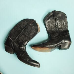 Tony Lama Vintage Black Genuine Leather Western Cowboy Boots Size 9 Mens